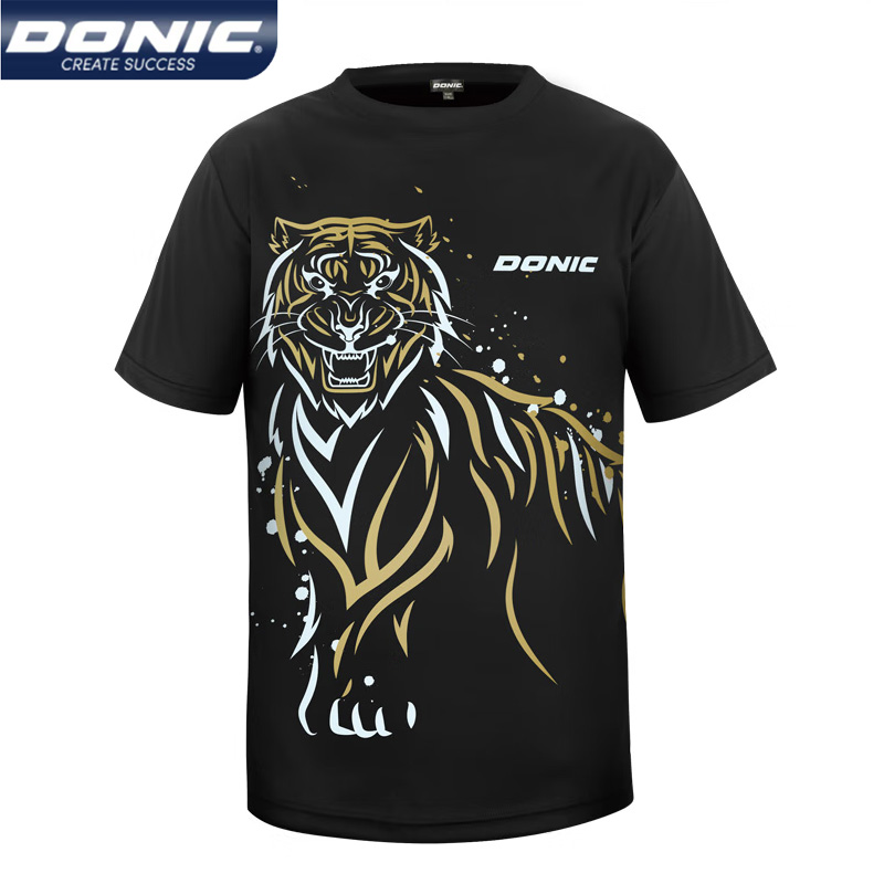 Table Tennis Match - Donic เสื้อยืดกีฬาสำหรับผู้หญิงลายกีฬาปิงปองผู้ชาย, เสื้อยืดเสือระบายอากาศได้ดีเสื้อปิงปองแขนสั้นคอกลม